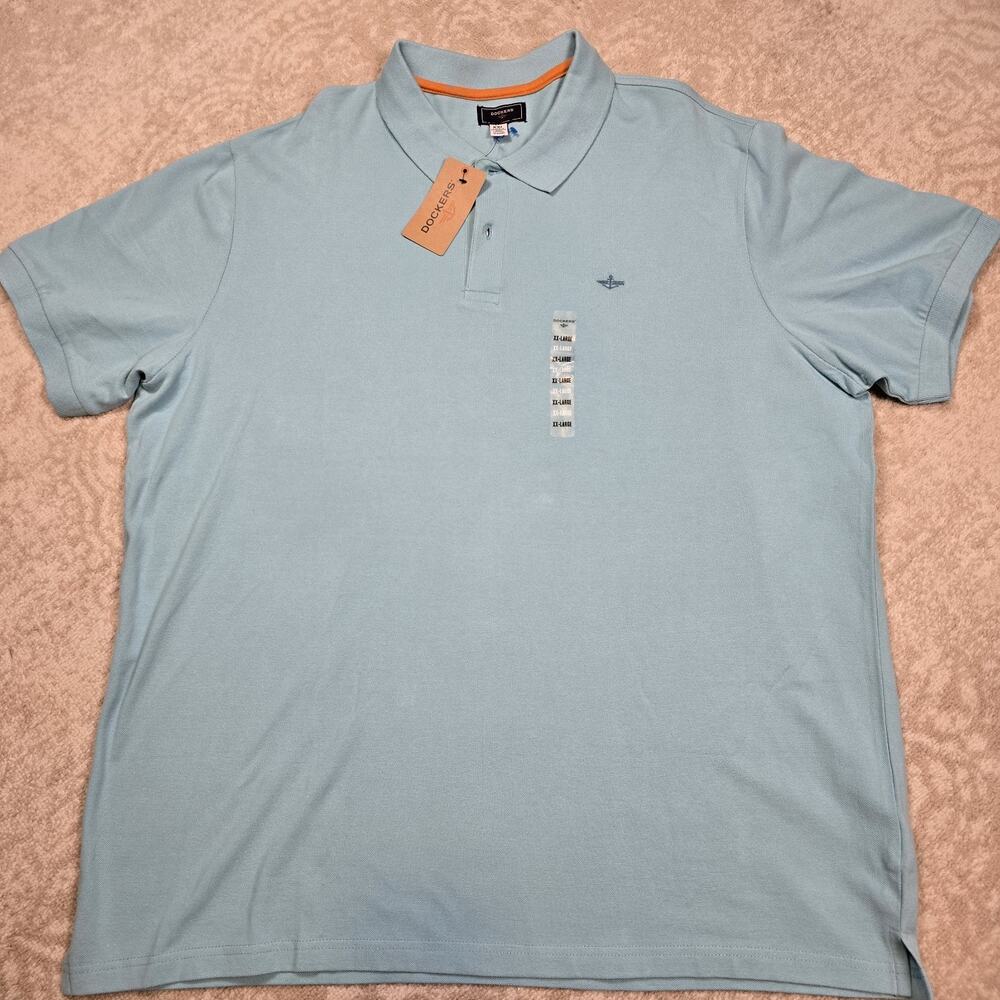Dockers Tour Polo Shirt Men's Size Small Light Blue Short Sleeve 100% Cotton